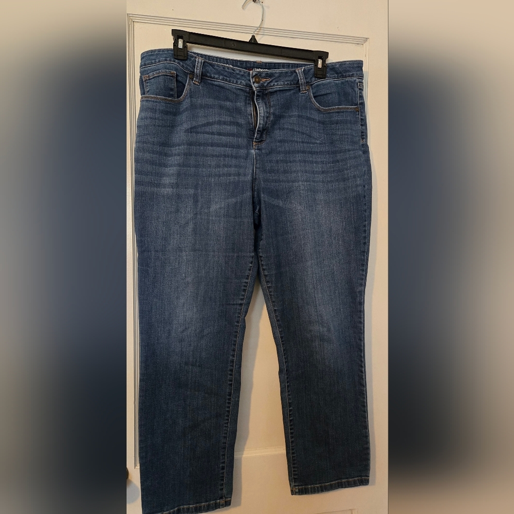 Liz Claiborne Womens Blue Girlfriend Straight Leg Denim Jeans Stretch Sz 18